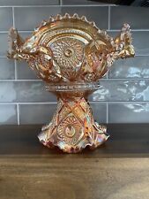 Imperial Marigold Hobstar & Arches Carnival Glass Punch Bowl  AND Base STUNNING picture