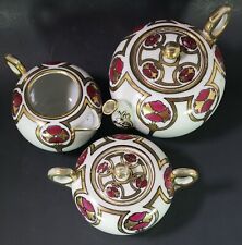 Japan Ceramic Gold Gilded Teapot Sugar Bowl, Creamer, Hand Painted 5 pc Vintage  picture