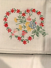 Pair Of Hand Embroidered Vintage Pillow Cases Shabby Chic Hearts and Flowers picture