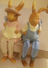Pair of Hobby Lobby Easter Bunny Rabbit Figurines Resin Country Table Decor 2018 picture