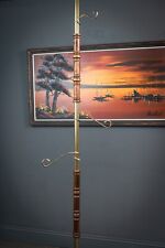 Mid Century Modern Wood & Gold Tone Tension Pole Plant Stand Hook picture