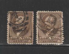 US James A. Garfield 1882 Scott # 202 Two Stamps Used  Numeral and Letter Cancel picture