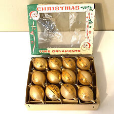 Vintage Poland Mercury Glass GOLD Christmas Ornaments Box of 12 TEARDROP picture