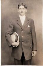 Handsome Man Posed Suit Hat Vintage Real Photo RRPC Post Card picture