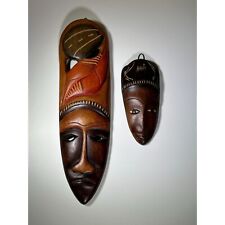 Vintage Hand Carved Haitian Wooden Tribal Art Haiti Tribal Mask Set of 2 picture