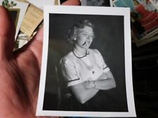 VINT SNAPSHOT PHOTO, DREAMING YOUNG WOMAN ENJOYS SMOKING HER CIGARETTE picture