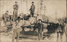 Occupational RPPC Lumberjacks,Men Logging,Horses Real Photo Post Card Vintage picture