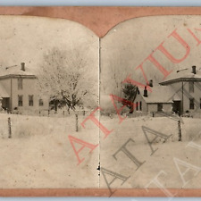 c1900s Generic Farm House Winter Real Photo Stereoview Homestead Unbranded V42 picture