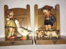 Vtg M.I. Hûmmel Ceramic Girl w/Geese & Boy w/Pigs Wood Bookends, Full Bee in V picture
