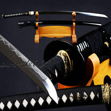 Hand Polished Japanese Samurai Katana Sword Clay Tempered Blade Rattan Saya picture