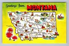 MT-Montana, Map Greetings Landmarks, Vintage c1964 Postcard picture