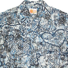 Vintage IOLANI Blue Floral Batik Textured Aloha Mens Hawaiian Shirt sz L /0081 picture