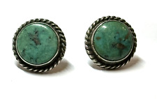 Vintage NAVAJO Old Pawn EARRINGS GREEN Turquoise Sterling Silver Button Stud picture