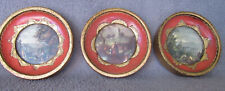 3 Small Vintage Round Framed Florentine Gilt Italian Scenes Wall Decor Handmade picture