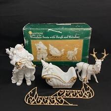 Traditions White Porcelain Santa With Sleigh and Reindeer Christmas Centerpiece picture
