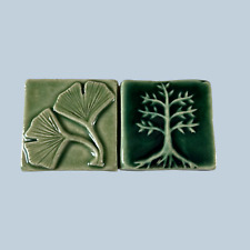 Lot Of 2 Emu Tile Kent, OH Green Tree Plant Glazed Mini Wall Tiles 2019 2