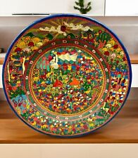Large Vintage Mexican Folk Art Signed Hand Painted Clay Pottery Wall Plate picture
