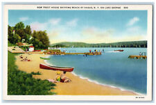 c1930's Boats on New Trout House Bathing Beach at Hague Lake George NY Postcard picture