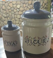Vintage JAY? Taiwan Flour And Tea Ceramic Lidded Canister Set picture