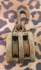 Vintage Wooden DOUBLE PULLEY BLOCK & TACKLE picture