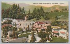 Linen~Beautiful Homes In The Foothills~Hollywood CA~Mtns In Bkgd~Valley~Vtg PC picture