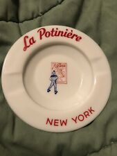 LA POTINIERE RESTAURANT NYC VINTAGE ROUND MILK GLASS ASHTRAY CIRCA 1959 picture