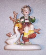 Vintage Arnart Porcelain Boy Figurine Goose Basket FlowerTree 8068 6” Tall picture
