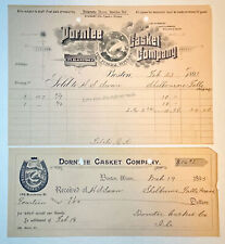 Lot of 2 Antique 1893 Dorntee Casket Co. Illustrated Invoice And Check Boston picture