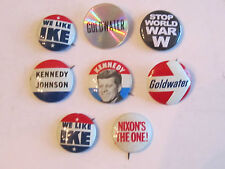 7 VINTAGE POLITICAL BUTTONS - KENNEDY, GOLDWATER, NIXON, IKE, JOHNSON  - TUB RRR picture