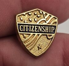 VTG Lapel Pinback Hat Pin Citizenship Gold Tone Badge Embossed  picture