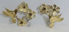 2 PC VINTAGE Home Interiors/Homco Flowers Hummingbirds Brass Wall Hanging Decor picture