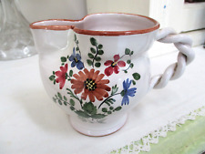 ANTIQUE European Pottery MILK PITCHER Vase Jug Hand Painted Flowers Floral picture