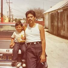 Vintage 80s Photo Chicano Dad With Kid San Diego Califas picture