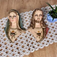 Vintage Jesus Mary Chalkware Wall Hanging Catholic Mich Artist Creation 1950s picture