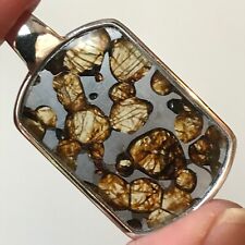 High Quality Sericho Pallasite Meteorite Military Type Pendant 925 Sliver Frame picture
