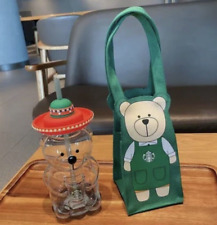 Starbucks Latin American Glass Bear Bottle 503ml w/Bear Tumbler Green Carry Bag picture