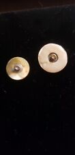 2 ANTIQUE MOTHER OF PEARL BUTTONS METAL TURRET SHANKS MOTHER DAUGHTER picture