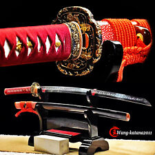 Red Handmade Katana Clay Tempered T10 Steel Japanese Samurai Functional Sword picture