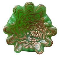Vintage Heavy Glass Green & Gold Swirl Ash Tray Post Modern Art Piece 3 Lbs 2 Oz picture