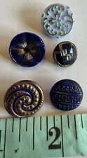 5 Antique Buttons… Blue Glass With Gold Lustre Assortment picture