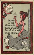 EBE Co. Postcard; Globe-Man, Woman Toasts All the World so No One Gets Offended picture
