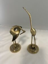 Vintage Brass Crane Heron Stork Birds Figurines Coastal Set Of 2 Made In Korea picture
