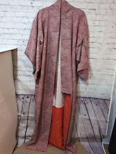 Japanese Silk Lined Authentic Full Length Kimono Vintage Geisha Red White picture