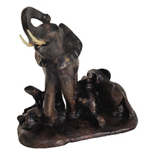 Vintage Charging Mother Elephant & Calf Ironwood Sculpture Figure Zimbabwe picture