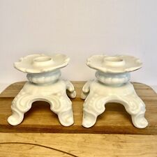 2 Hutschenreuther White Candlestick Holders Porcelain Bavaria Germany Vintage picture