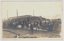 Postcard RPPC Train Wreck Derailment People Railroad Houses picture