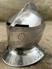 Medieval Steel Close Helmet Knight Armet Helmet With Face Visor And Embossed Sca picture