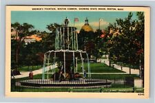 Boston Common, Brewer's Fountain State House VintageMassachusetts c1940 Postcard picture