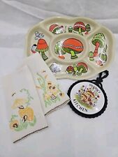 Vtg Mushroom Decor Kitchen Hand Towel Tray Trivet Shirley's Sears Merry Style  picture