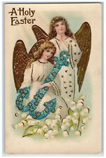 c1910's Holy Easter Angels Anchor Covered Pansies Flowers Gel Gold Gilt Postcard picture
